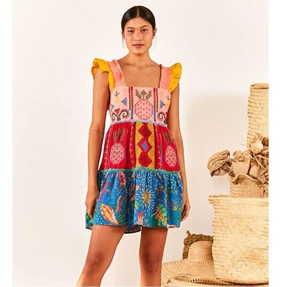 FARM Rio Colorblock Embroidered Mini Dress NWT - Picture 1 of 16